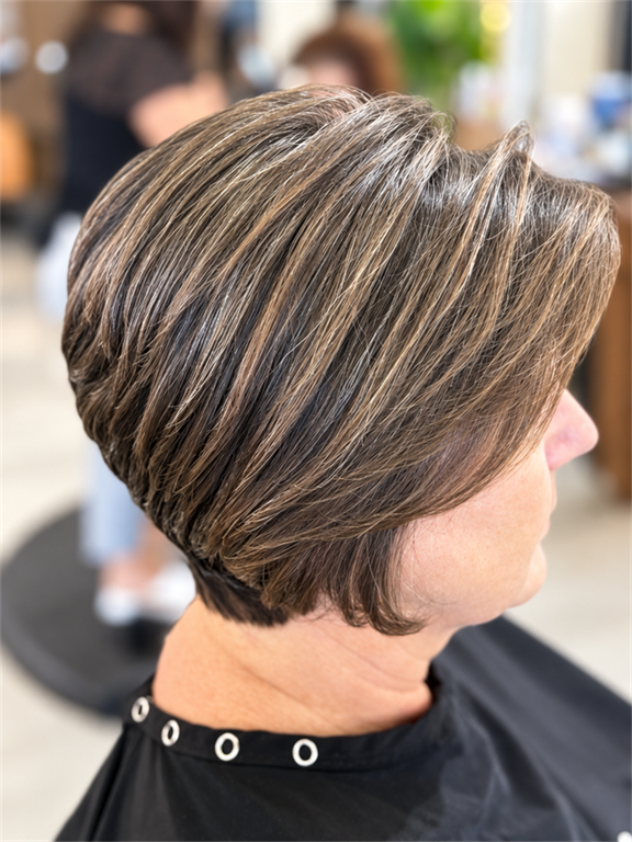 Precision bob haircut with dimensional highlights