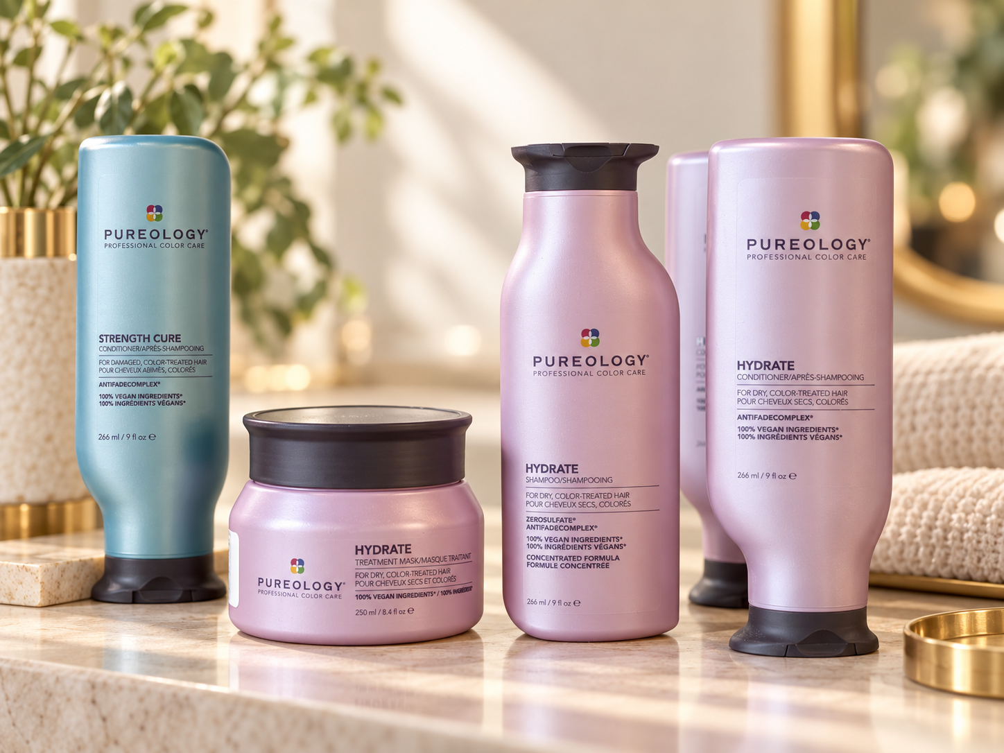 Illustrative arrangement of Pureology haircare products